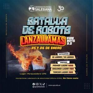 Afiche promocional del evento: Batalla de Robots Lanzallamas “Firebots 3.0”